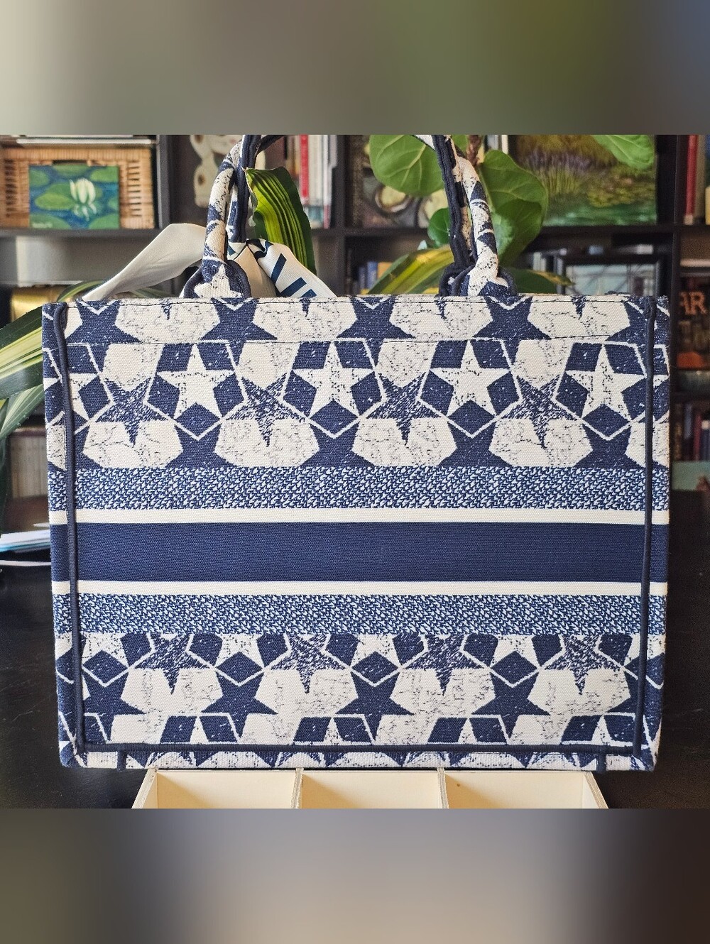 Christian Dior Navy and White Lucky Star "Etoile" Canvas Tote w/ Signature Logo - Picture 5 of 14